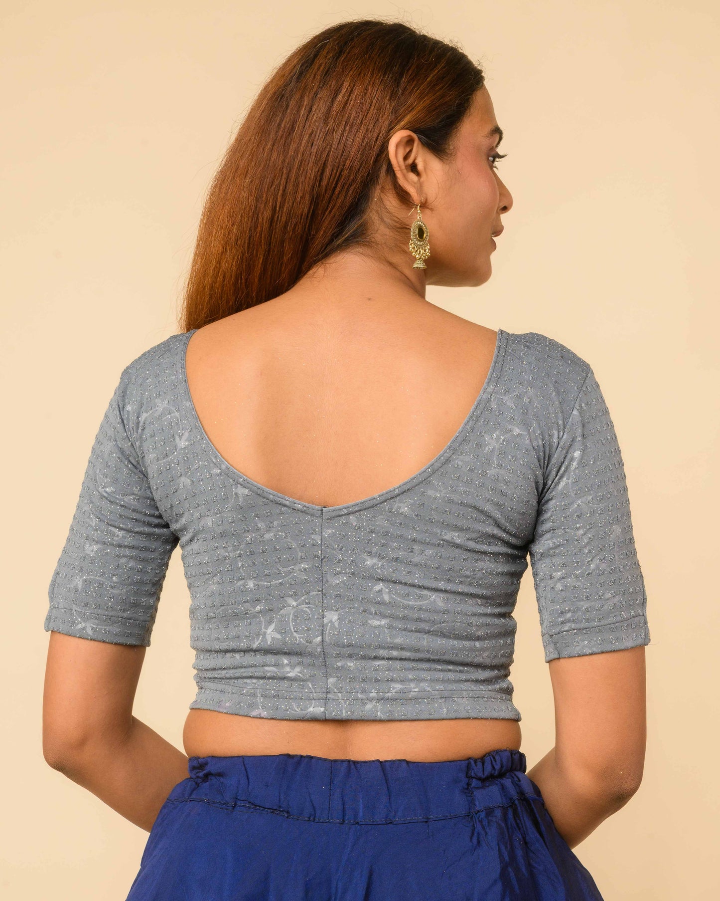 Vaaya Gray Glitter Dobby Jacquard Stretchable Saree Blouse Advi