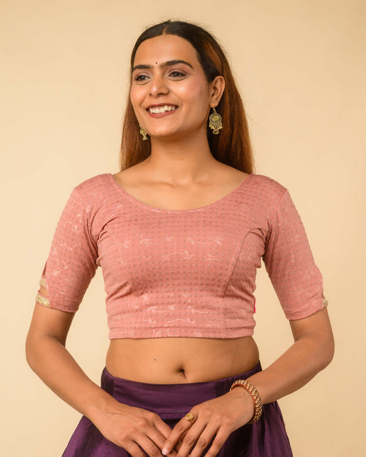 Vaaya Mocha Glitter Dobby Jacquard Stretchable Saree Blouse Advi