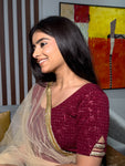 Vaaya Maroon Glitter Dobby Jacquard Stretchable Saree Blouse Advi