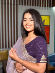 Vaaya Purple Glitter Dobby Jacquard Stretchable Saree Blouse Advi