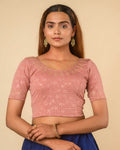 Zubaida Mocha Gold Zari Sequin Embroidered Stretchable Saree Blouse Advi