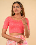 Zubaida Peach Gold Zari Sequin Embroidered Stretchable Saree Blouse Advi