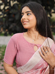 Maisha Onion Pink Striped Zari Stretchable Saree Blouse Advi