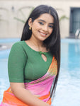 Maisha Green Striped Zari Stretchable Saree Blouse Advi