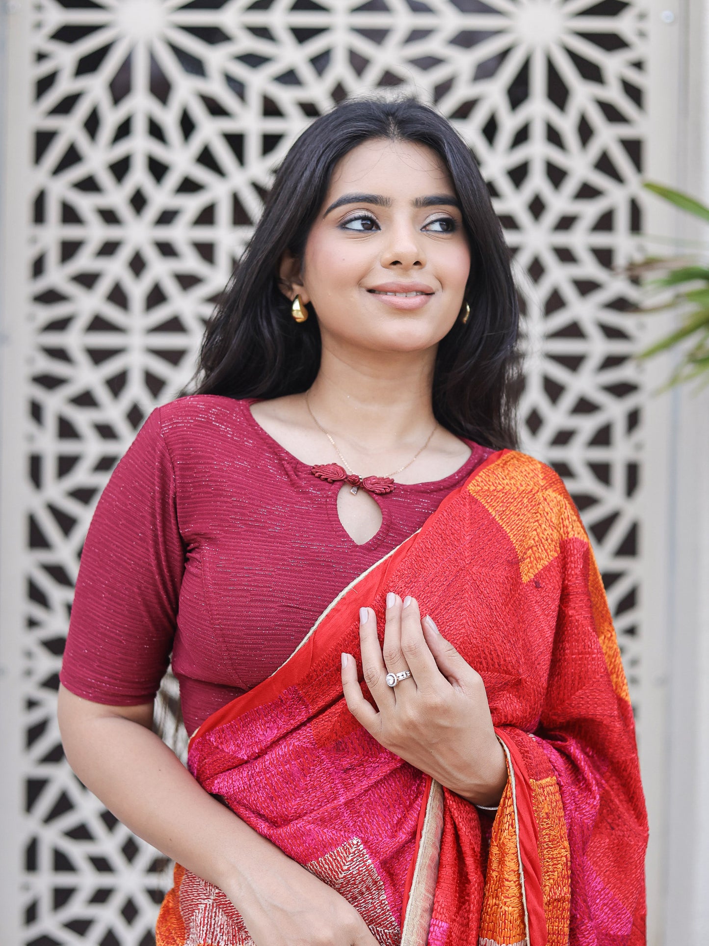 Maisha Maroon Striped Zari Stretchable Saree Blouse Advi