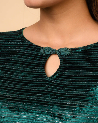 Maisha Bottle Green Striped Zari Stretchable Saree Blouse Advi