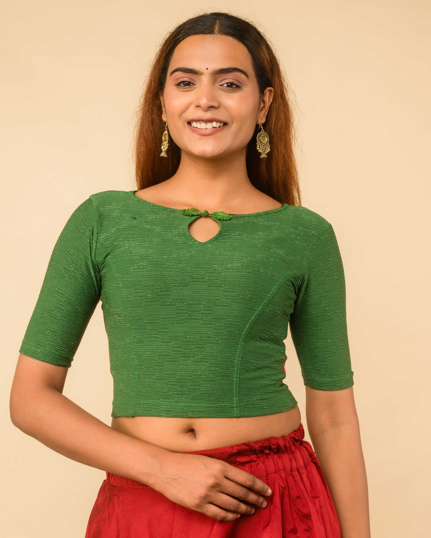 Maisha Green Striped Zari Stretchable Saree Blouse Advi