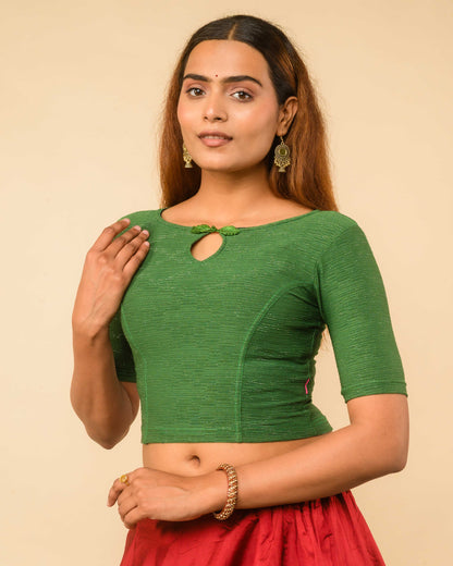 Maisha Green Striped Zari Stretchable Saree Blouse Advi