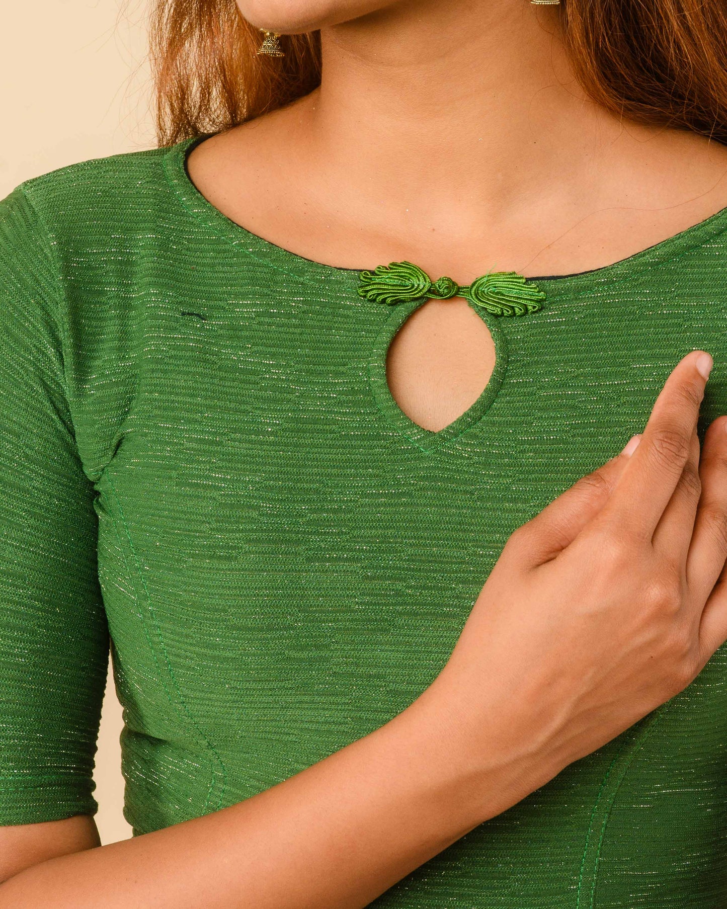 Maisha Green Striped Zari Stretchable Saree Blouse Advi