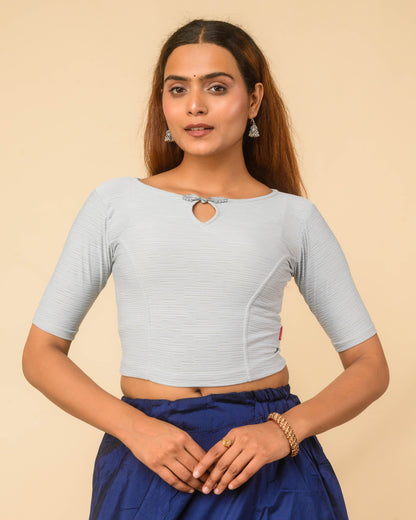 Maisha Gray Striped Zari Stretchable Saree Blouse Advi