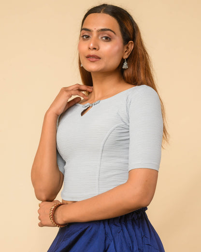 Maisha Gray Striped Zari Stretchable Saree Blouse Advi