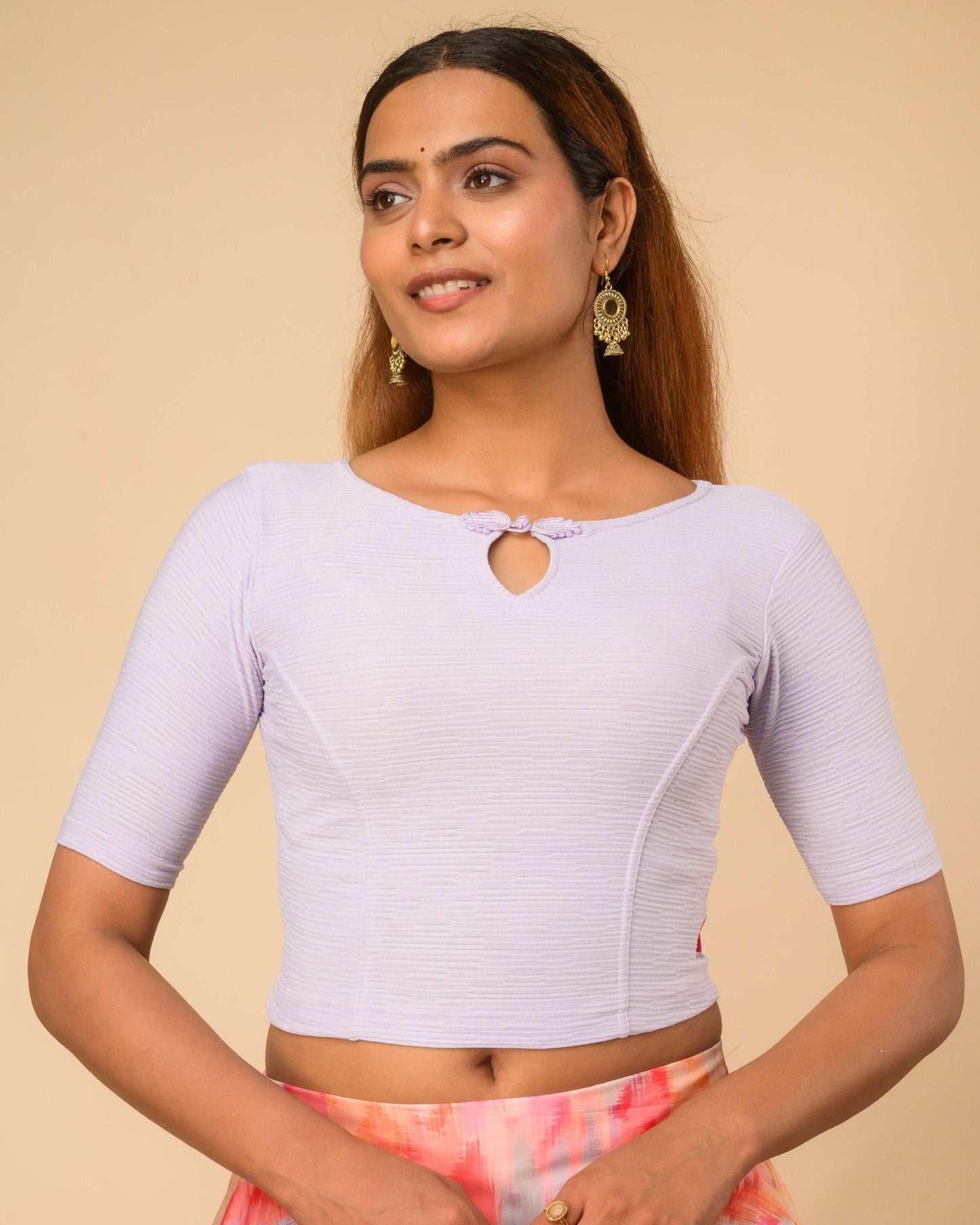 Maisha Lilac Striped Zari Stretchable Saree Blouse Advi