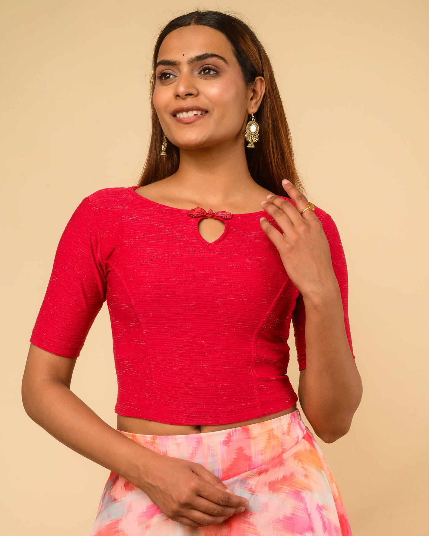 Maisha Rani Pink Striped Zari Stretchable Saree Blouse Advi