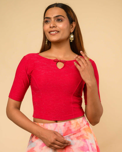 Maisha Rani Pink Striped Zari Stretchable Saree Blouse Advi