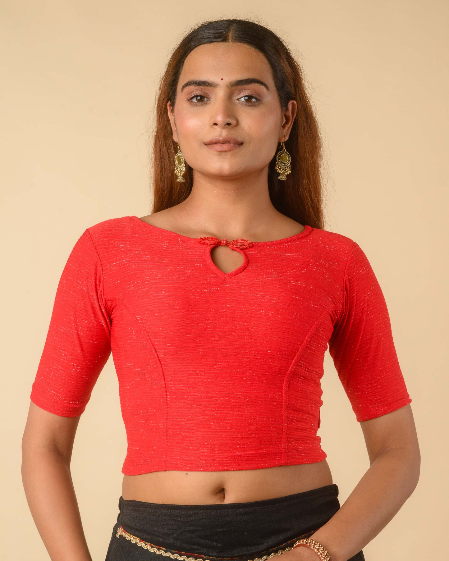 Maisha Red Striped Zari Stretchable Saree Blouse Advi