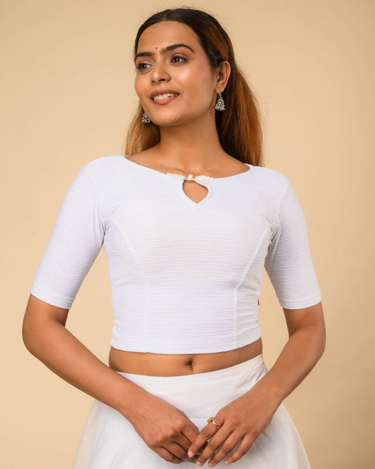 Maisha White Striped Zari Stretchable Saree Blouse Advi