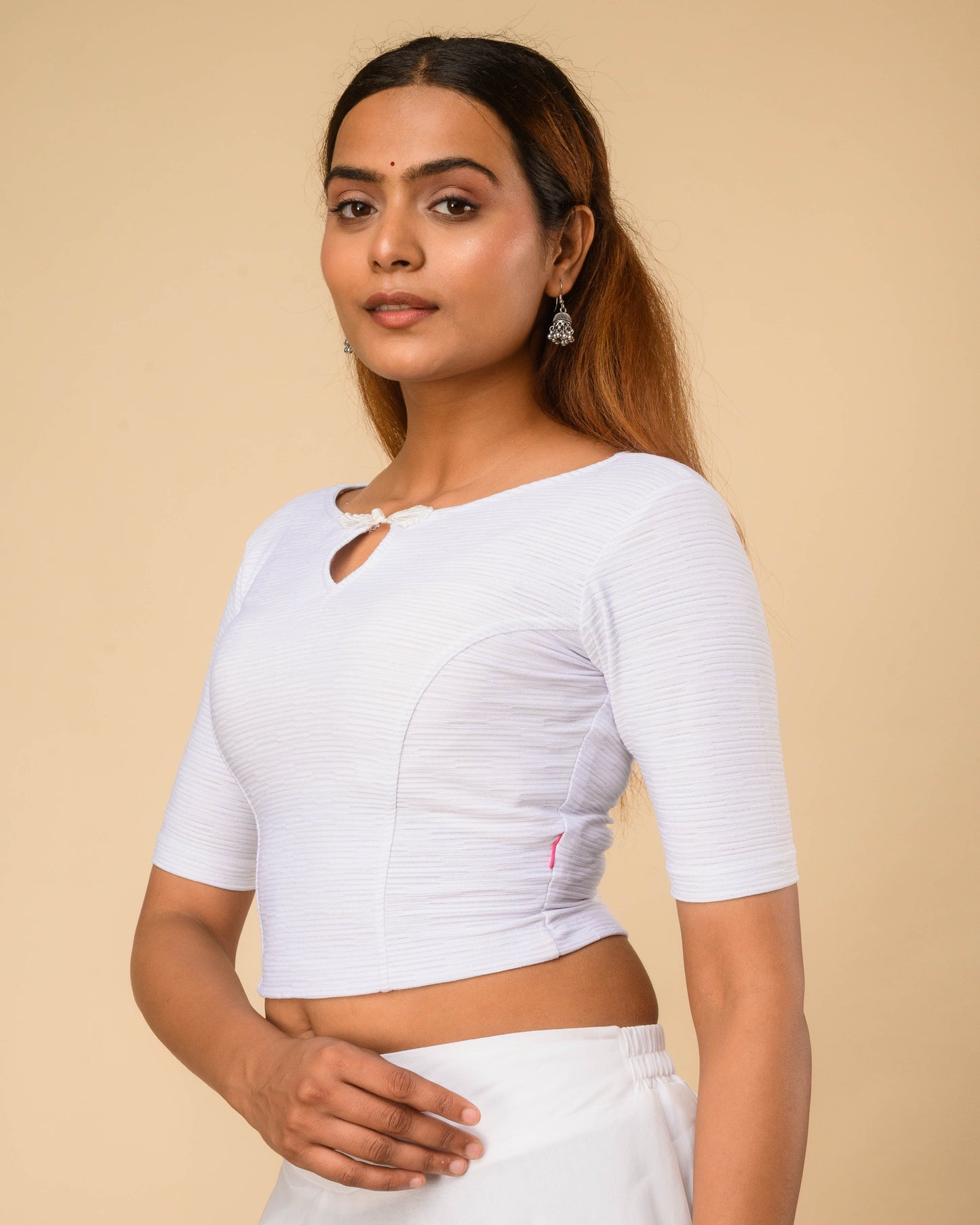 Maisha White Striped Zari Stretchable Saree Blouse Advi