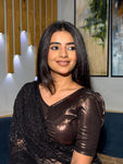 Sultana Copper Black Metallic Puff Sleeve Stretchable Saree Blouse Advi