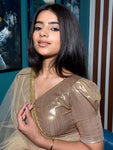 Sultana Dark Gold Metallic Puff Sleeve Stretchable Saree Blouse Advi