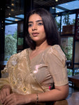 Sultana Ivory Gold Metallic Puff Sleeve Stretchable Saree Blouse Advi