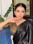 Sultana Black Gold Metallic Puff Sleeve Stretchable Saree Blouse Advi