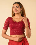 Chamkila Maroon Zari Embroidered Readymade Stretchable Saree Blouse Advi