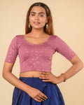 Chamkila Onion Pink Zari Embroidered Readymade Stretchable Saree Blouse Advi