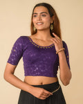 Chamkila Purple Zari Embroidered Readymade Stretchable Saree Blouse Advi