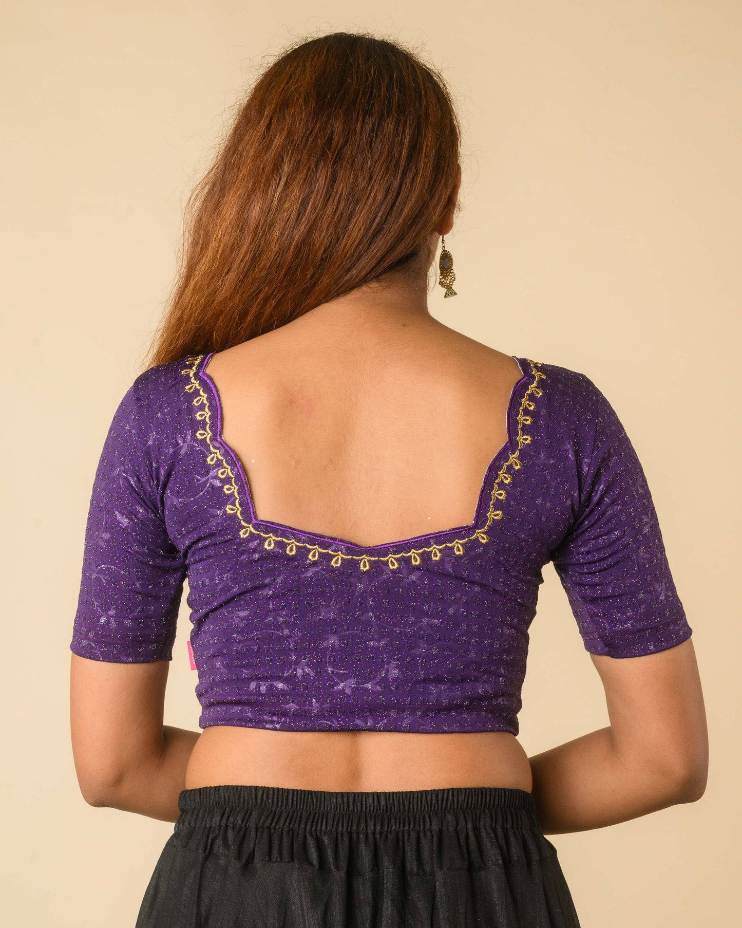 Chamkila Purple Zari Embroidered Readymade Stretchable Saree Blouse Advi