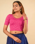 Chamkila Rani Pink Zari Embroidered Readymade Stretchable Saree Blouse Advi