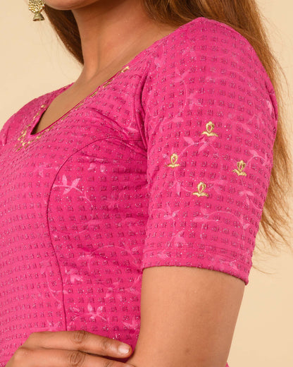 Chamkila Rani Pink Zari Embroidered Readymade Stretchable Saree Blouse Advi