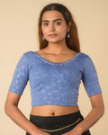 Chamkila Steel Blue Zari Embroidered Readymade Stretchable Saree Blouse Advi