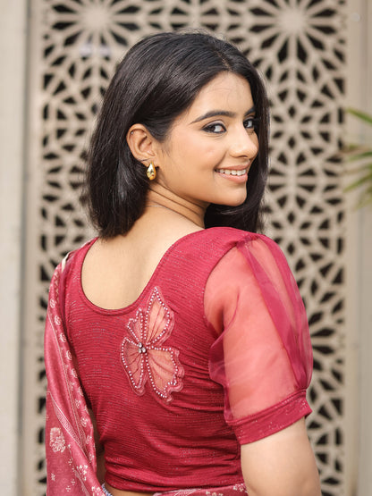 Vaayu Maroon Organza Puff Saree Blouse – Designer Stretchable by Advi