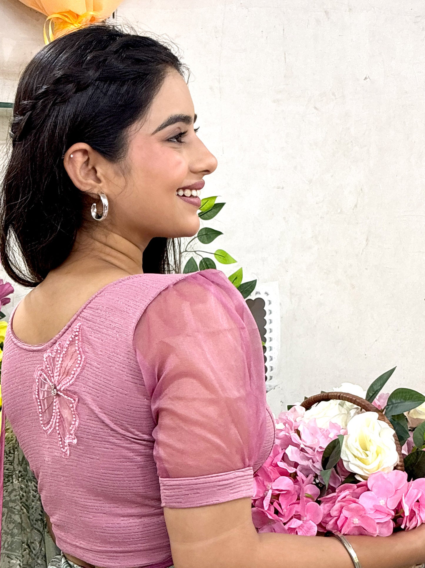 Vaayu Onion Pink Organza Puff Saree Blouse – Designer Stretchable by Advi