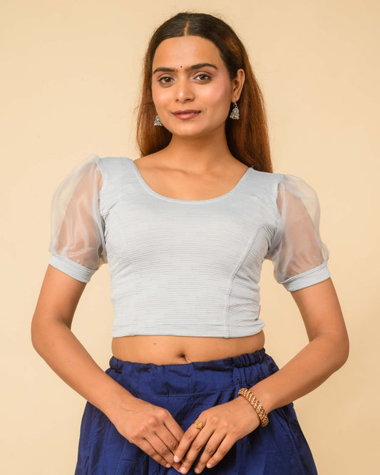 Vaayu Gray Organza Puff Saree Blouse – Designer Stretchable by Advi