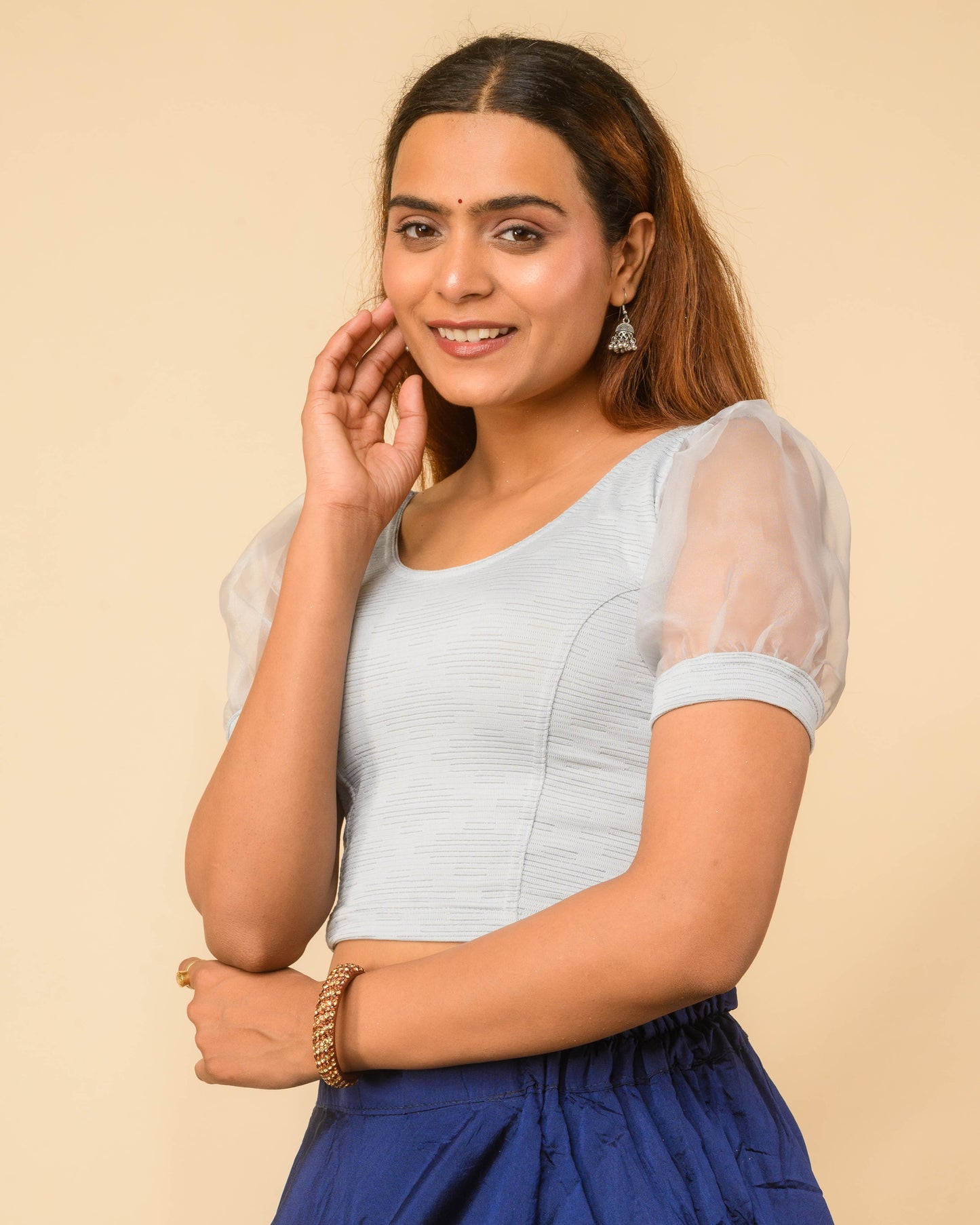 Vaayu Gray Organza Puff Saree Blouse – Designer Stretchable by Advi