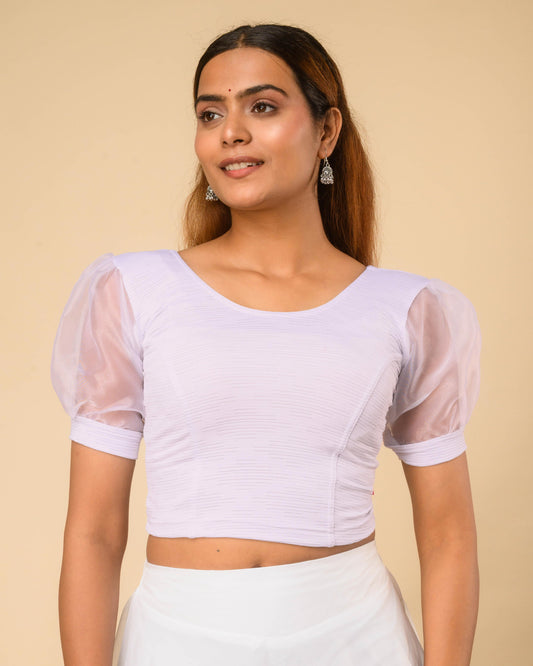 Vaayu Lavender Organza Puff Saree Blouse – Designer Stretchable by Advi