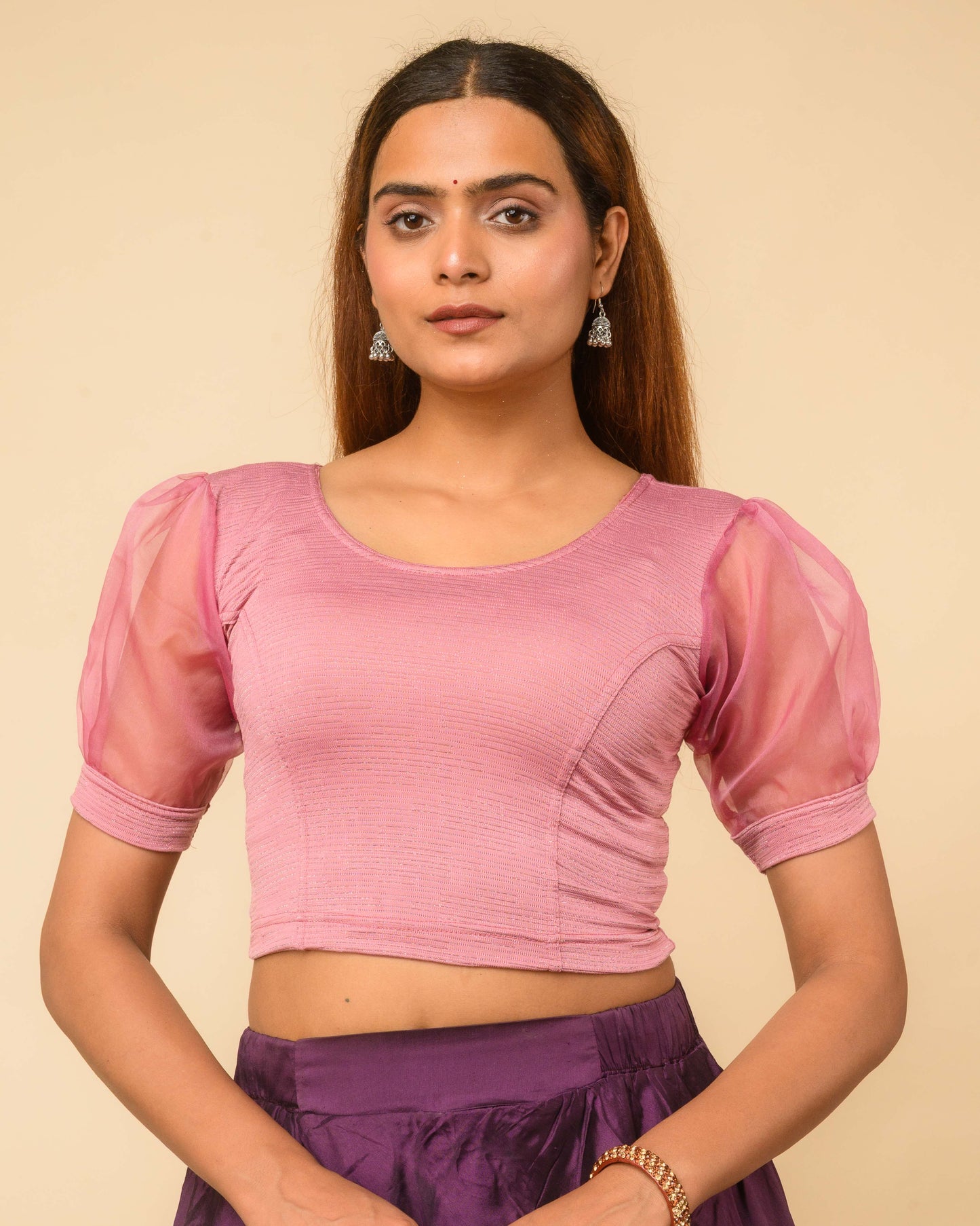 Vaayu Onion Pink Organza Puff Saree Blouse – Designer Stretchable by Advi