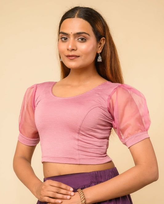 Vaayu Onion Pink Organza Puff Saree Blouse – Designer Stretchable by Advi
