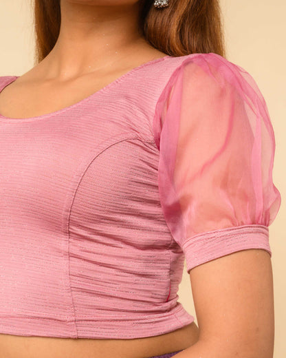 Vaayu Onion Pink Organza Puff Saree Blouse – Designer Stretchable by Advi