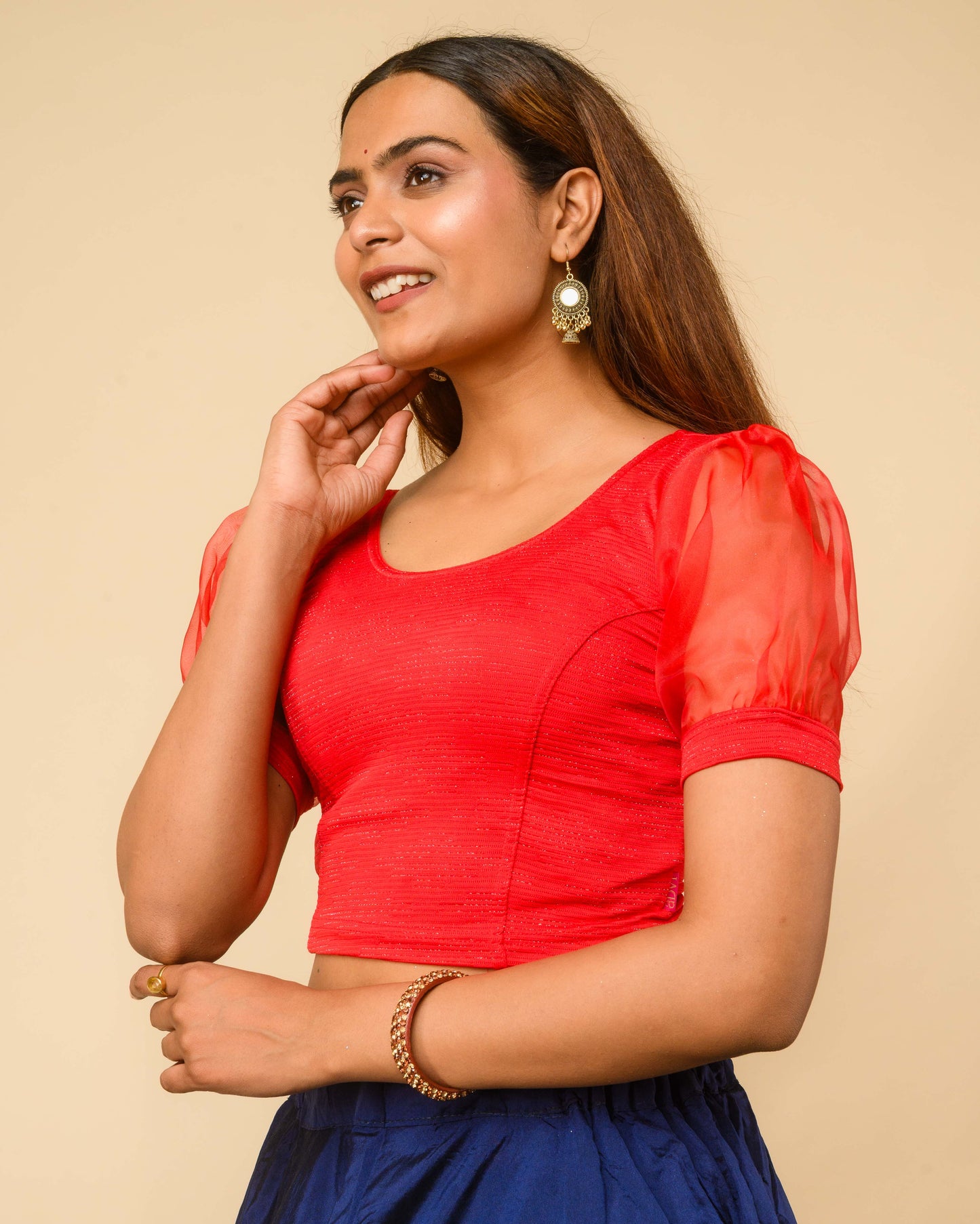 Vaayu Red Organza Puff Saree Blouse – Designer Stretchable by Advi
