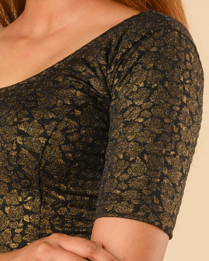 Rutvi Black Metallic Zari Readymade Stretchable Saree Blouse Advi
