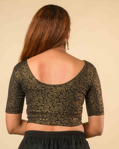 Rutvi Black Metallic Zari Readymade Stretchable Saree Blouse Advi
