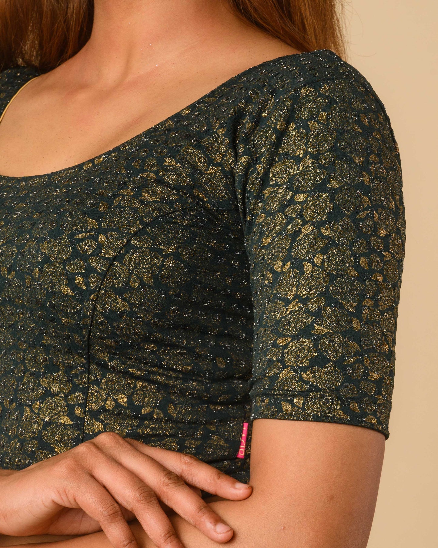 Rutvi Green Metallic Zari Readymade Stretchable Saree Blouse Advi