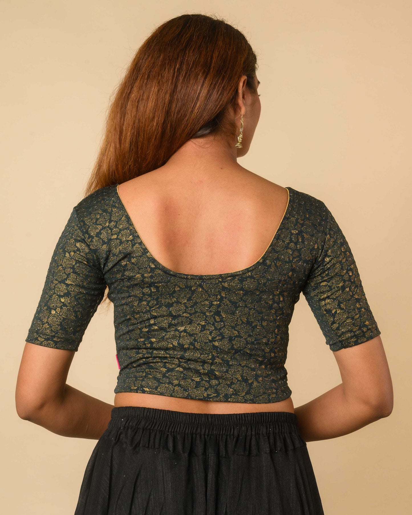 Rutvi Green Metallic Zari Readymade Stretchable Saree Blouse Advi