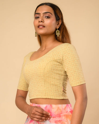 Rutvi Cream Metallic Zari Readymade Stretchable Saree Blouse Advi
