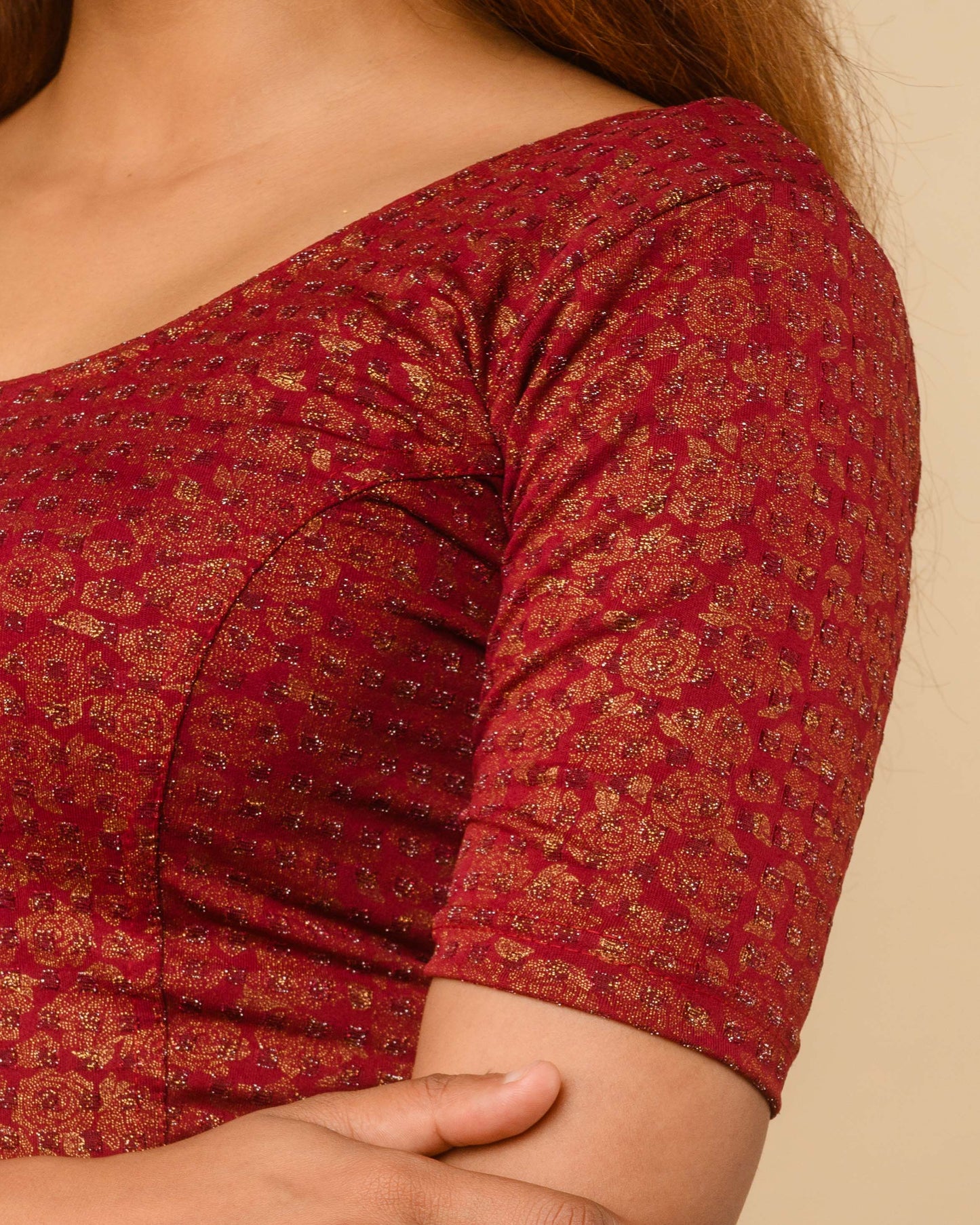 Rutvi Maroon Metallic Zari Readymade Stretchable Saree Blouse Advi