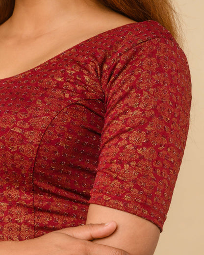Rutvi Maroon Metallic Zari Readymade Stretchable Saree Blouse Advi