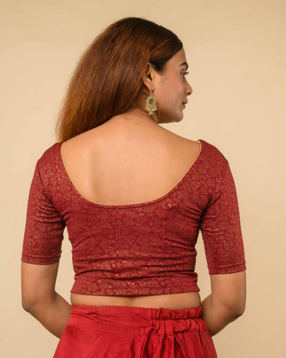 Rutvi Maroon Metallic Zari Readymade Stretchable Saree Blouse Advi