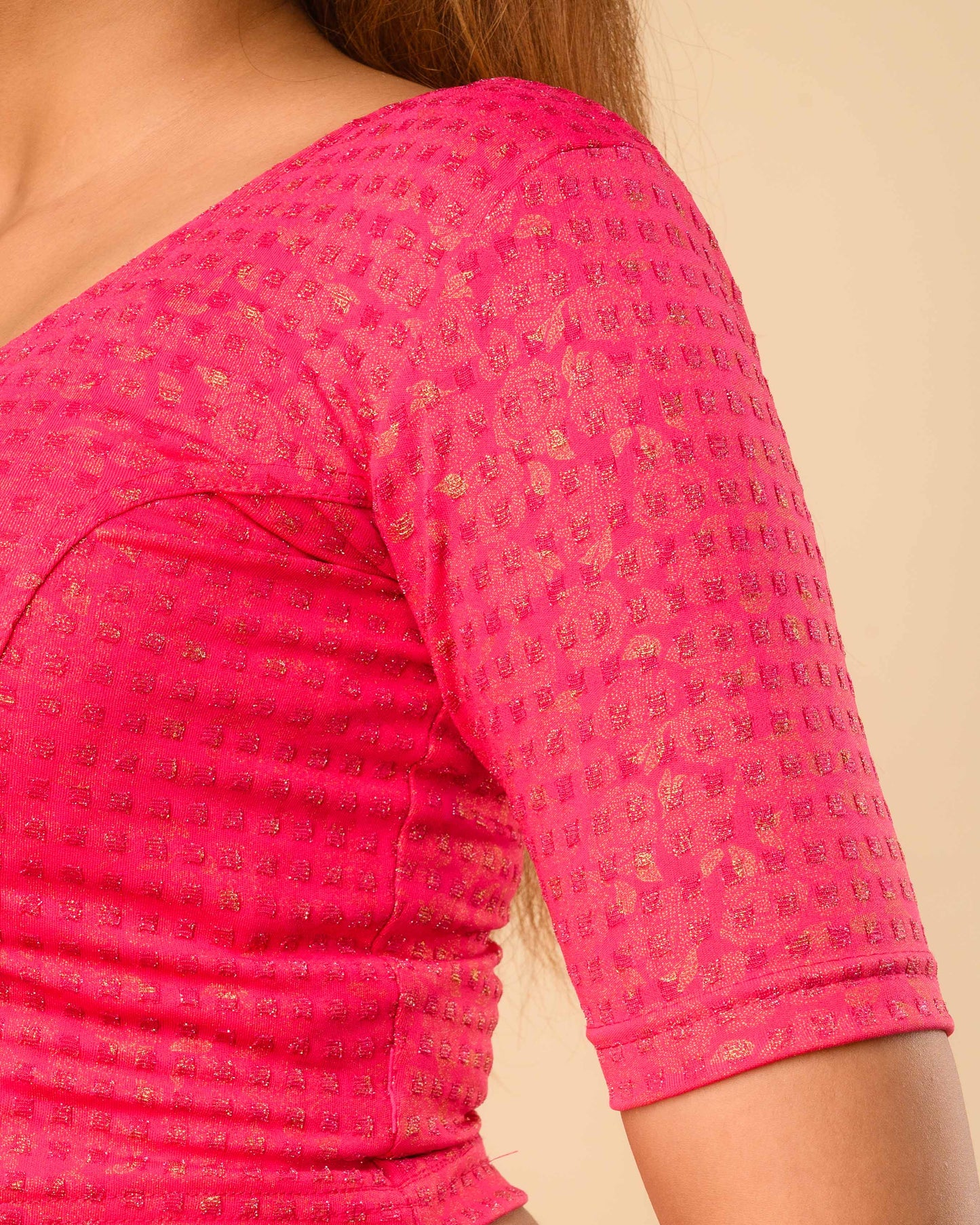 Rutvi Rani Pink Metallic Zari Readymade Stretchable Saree Blouse Advi